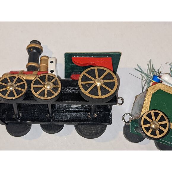 Vintage Wooden Christmas Train Moveable Wheels Detachable Cars Decor Toys Holly - Picture 9 of 10